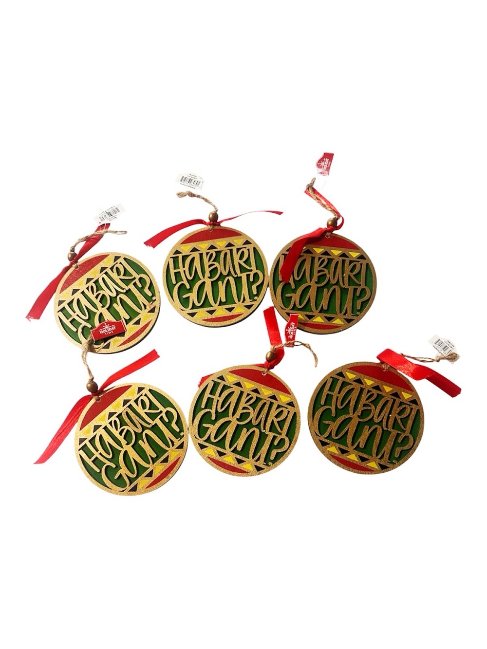 Holiday Kwanzaa 'Habari Gani?' Round Ornament Set - Red Green Gold NEW